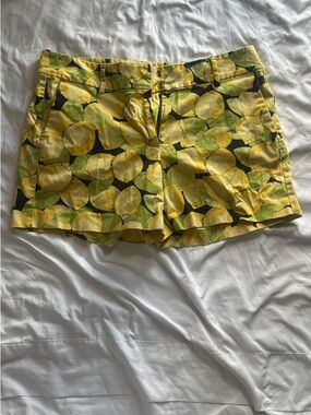 Ann Taylor Yellow Lemon-Print Jean Shorts with Green Accents